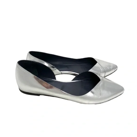 ISABEL Marant ÉTOILE Penn Metallic Silver Leather Point-toe Ballet Flats Size 6 - Picture 5 of 9